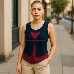 Vintage Y2K 2000s Capricho Red Black Asymmetrical Slit Crop Tank Top Small Goth